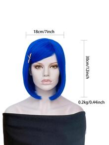 1set Short Straight Bob Synthetic Wig With Bangs & Dragonfly Decor Hair Clip - Royal Blue - View 2