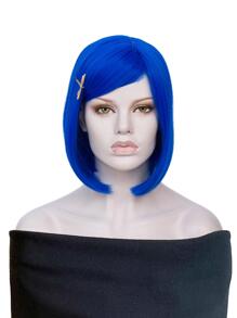 1set Short Straight Bob Synthetic Wig With Bangs & Dragonfly Decor Hair Clip - Royal Blue - View 1