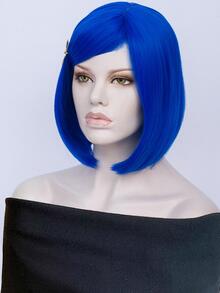 1set Short Straight Bob Synthetic Wig With Bangs & Dragonfly Decor Hair Clip - Royal Blue - View 4