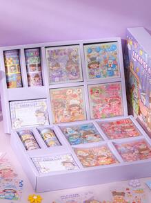 1 Juego de Caja de Regalo con Pegatinas - Caja de Regalo con Cinta Adhesiva, Pegatinas de Chicas, Artículos de Scrapbooking, Vuelta al Colegio, Útiles Escolares - Morado - Ver 3