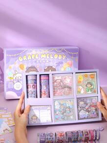 1 Juego de Caja de Regalo con Pegatinas - Caja de Regalo con Cinta Adhesiva, Pegatinas de Chicas, Artículos de Scrapbooking, Vuelta al Colegio, Útiles Escolares - Morado - Ver 4
