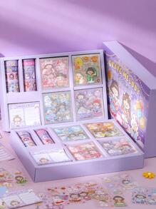1 Juego de Caja de Regalo con Pegatinas - Caja de Regalo con Cinta Adhesiva, Pegatinas de Chicas, Artículos de Scrapbooking, Vuelta al Colegio, Útiles Escolares - Morado - Ver 5