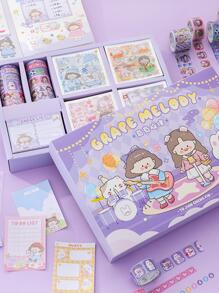 1 Juego de Caja de Regalo con Pegatinas - Caja de Regalo con Cinta Adhesiva, Pegatinas de Chicas, Artículos de Scrapbooking, Vuelta al Colegio, Útiles Escolares - Morado - Ver 6