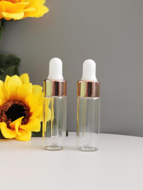 2pcs 5ml Transparent Rose Gold Glass Dropper Bottles With Pink Rubber Head For Essential Oils, Perfume, Serum, Glass Empty Container