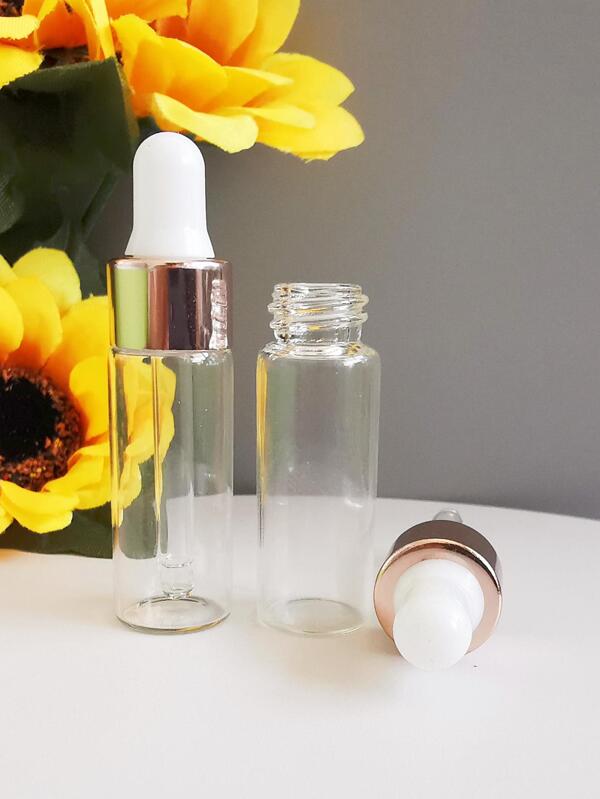 2pcs 5ml Transparent Rose Gold Glass Dropper Bottles With Pink Rubber