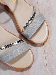 夏天女性銀時尚平底涼鞋帶坡跟跟 - 銀色 - 查看 4