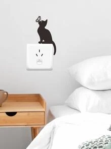 1pc Cat & Butterfly Pattern Light Switch Decorative Sticker,Stickers,Wall Decal,Vinly Decal For Home Decorations,Spring Decoration Items Refesh Your Home,Rama Decoration Stickers Gifts Birthday Graduation
