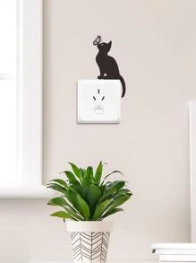 1pc Cat & Butterfly Pattern Light Switch Decorative Sticker,Stickers,Wall Decal,Vinly Decal For Home Decorations,Spring Decoration Items Refesh Your Home,Rama Decoration Stickers Gifts Birthday Graduation