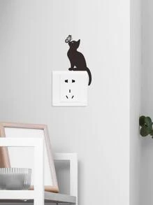 1pc Cat & Butterfly Pattern Light Switch Decorative Sticker,Stickers,Wall Decal,Vinly Decal For Home Decorations,Spring Decoration Items Refesh Your Home,Rama Decoration Stickers Gifts Birthday Graduation