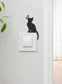 1pc Cat & Butterfly Pattern Light Switch Decorative Sticker,Stickers,Wall Decal,Vinly Decal For Home Decorations,Spring Decoration Items Refesh Your Home,Rama Decoration Stickers Gifts Birthday Graduation