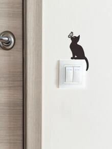 1pc Cat & Butterfly Pattern Light Switch Decorative Sticker,Stickers,Wall Decal,Vinly Decal For Home Decorations,Spring Decoration Items Refesh Your Home,Rama Decoration Stickers Gifts Birthday Graduation