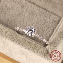 925 sterling bạc Bộ nhẫn Với Bốn móng , Nhẫn đính hôn Dành Cho Nam Và Nữ Lễ cưới Trang sức cô dâu - Bạc - Xem 1