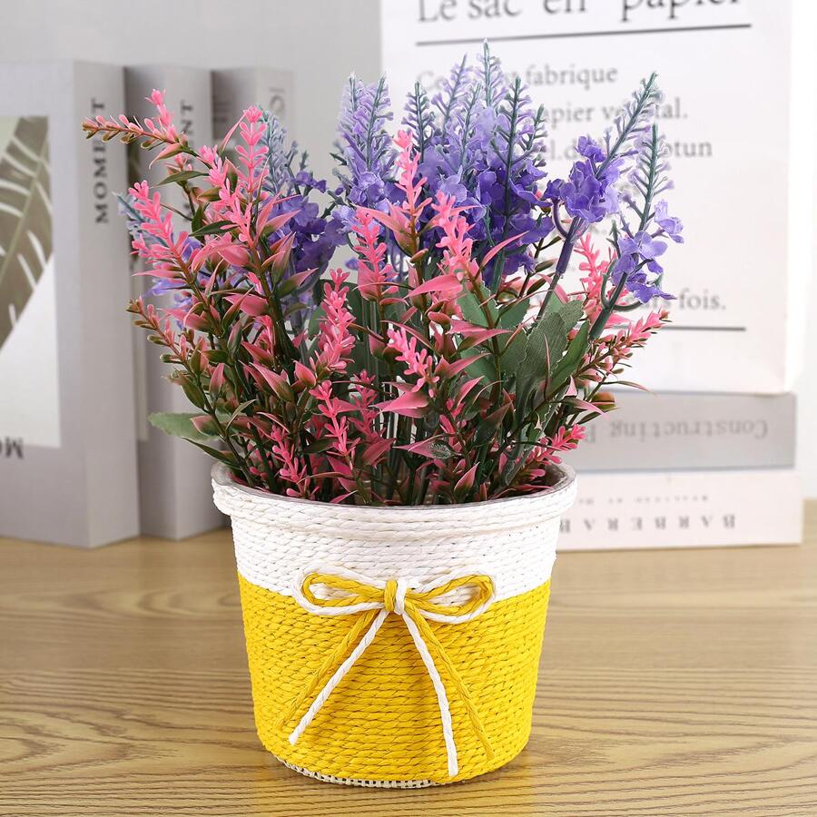 1pc Small Paper Rope Woven Flower Pot - Yellow - View 1