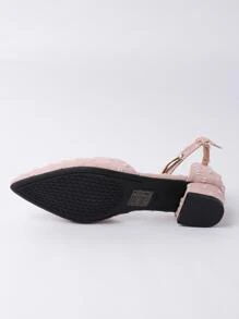 Giày quai cài thêu và khoét rỗng cho nữ có gót cao màu hồng cho mùa xuân và mùa thu - Màu Hồng baby - Xem 8