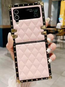 1pc Pink 3D Sheepskin Diamond Pattern Anti-Fall Phone Case, Compatible With Samsung Folding Series, IPhone X/XS/XR/XS Max, 11/11 Pro/11 Pro Max, 12/12 Pro/12 Pro Max, 13/13 Pro/13 Pro Max, 14/14 Pro/14 Pro Max/14 Plus, 15/15 Pro/15 Pro Max/15 Plus, Z Flip 3/4/5, S21 Ultra, S22 Ultra, S23 Ultra, S24 Ultra, S25 Ultra. Actual Hole Position May Vary According To Model