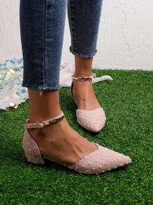 Giày quai cài thêu và khoét rỗng cho nữ có gót cao màu hồng cho mùa xuân và mùa thu - Màu Hồng baby - Xem 6