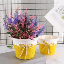 1pc Small Paper Rope Woven Flower Pot - Yellow - View 4