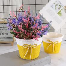 1pc Small Paper Rope Woven Flower Pot - Yellow - View 3