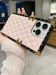 1pc Pink 3D Sheepskin Diamond Pattern Anti-Fall Phone Case, Compatible With Samsung Folding Series, IPhone X/XS/XR/XS Max, 11/11 Pro/11 Pro Max, 12/12 Pro/12 Pro Max, 13/13 Pro/13 Pro Max, 14/14 Pro/14 Pro Max/14 Plus, 15/15 Pro/15 Pro Max/15 Plus, Z Flip 3/4/5, S21 Ultra, S22 Ultra, S23 Ultra, S24 Ultra, S25 Ultra. Actual Hole Position May Vary According To Model