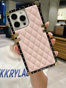 1pc Pink 3D Sheepskin Diamond Pattern Anti-Fall Phone Case, Compatible With Samsung Folding Series, IPhone X/XS/XR/XS Max, 11/11 Pro/11 Pro Max, 12/12 Pro/12 Pro Max, 13/13 Pro/13 Pro Max, 14/14 Pro/14 Pro Max/14 Plus, 15/15 Pro/15 Pro Max/15 Plus, Z Flip 3/4/5, S21 Ultra, S22 Ultra, S23 Ultra, S24 Ultra, S25 Ultra. Actual Hole Position May Vary According To Model