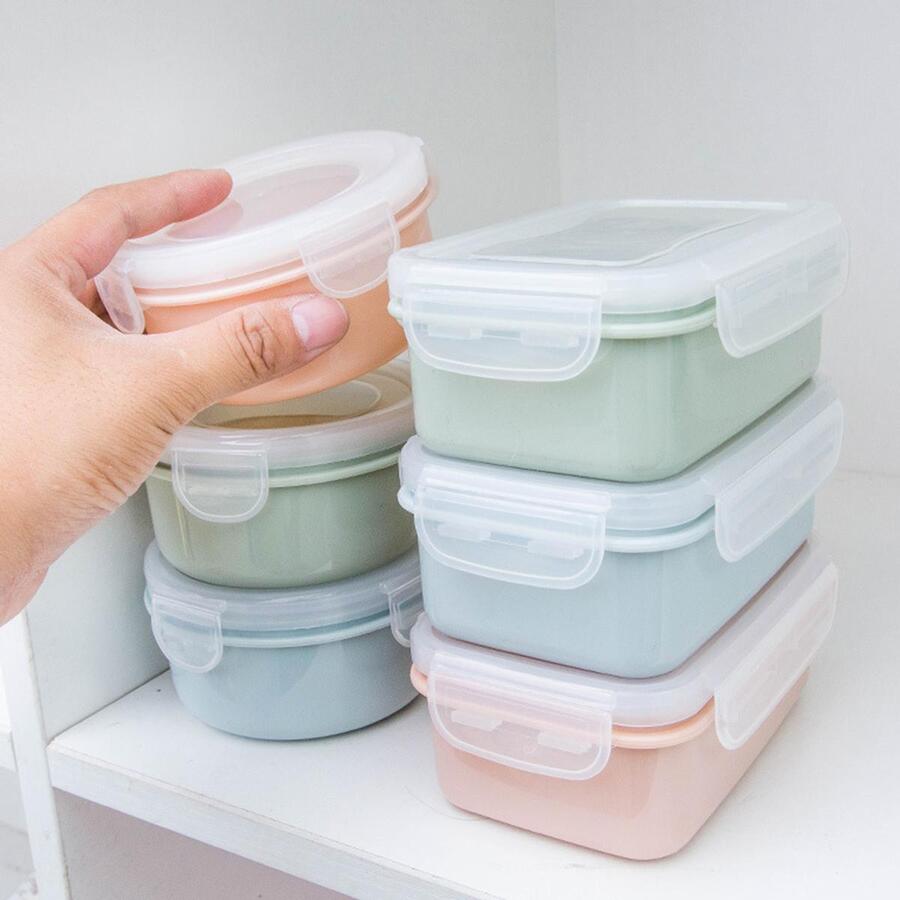 1pc PP Food Storage Box, Simple Solid Color Food Fresh Keeping Box For Kitchen - Blue - View 1