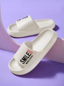 男士透氣單帶字母圖案拖鞋,時尚戶外乙烯-乙酸乙烯共聚物拖鞋 - 米色 - 查看 1