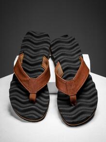 Men Toe Post Flip-Flops, Fashionable Outdoor Slides - Brown - View 3