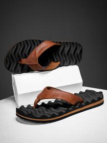 Men Toe Post Flip-Flops, Fashionable Outdoor Slides - Brown - View 4