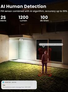 ieGeek Solar Camera Security Outdoor, Floodlight Camera Wireless 2K, Solar Outdoor Home Security Camera with 1200Lumens Flood Light, AI Detection, Color Night Vision, 2-Way Talk, Work with Alexa, IP66 - 白色 - 查看 5