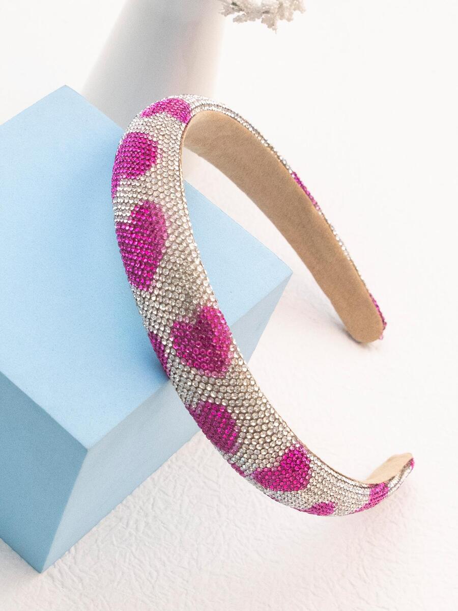 1個女性愛心圖案鑲嵌鑽石華麗的髮飾頭帶,可愛的髮飾 - 玫紅色 - 查看 1