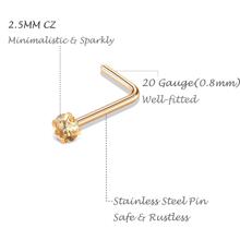 2.5mm Zirconia Nose Ring With Stainless Steel L-Shaped Post, Suitable For Women - Yellow Gold - View 3