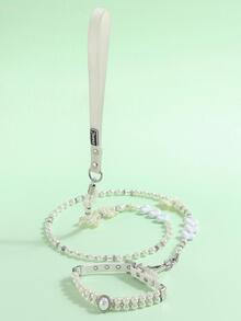 1 pieza Collar para mascota con perla artificial & con diseño de diamante de imitación - Blanco - Ver 10