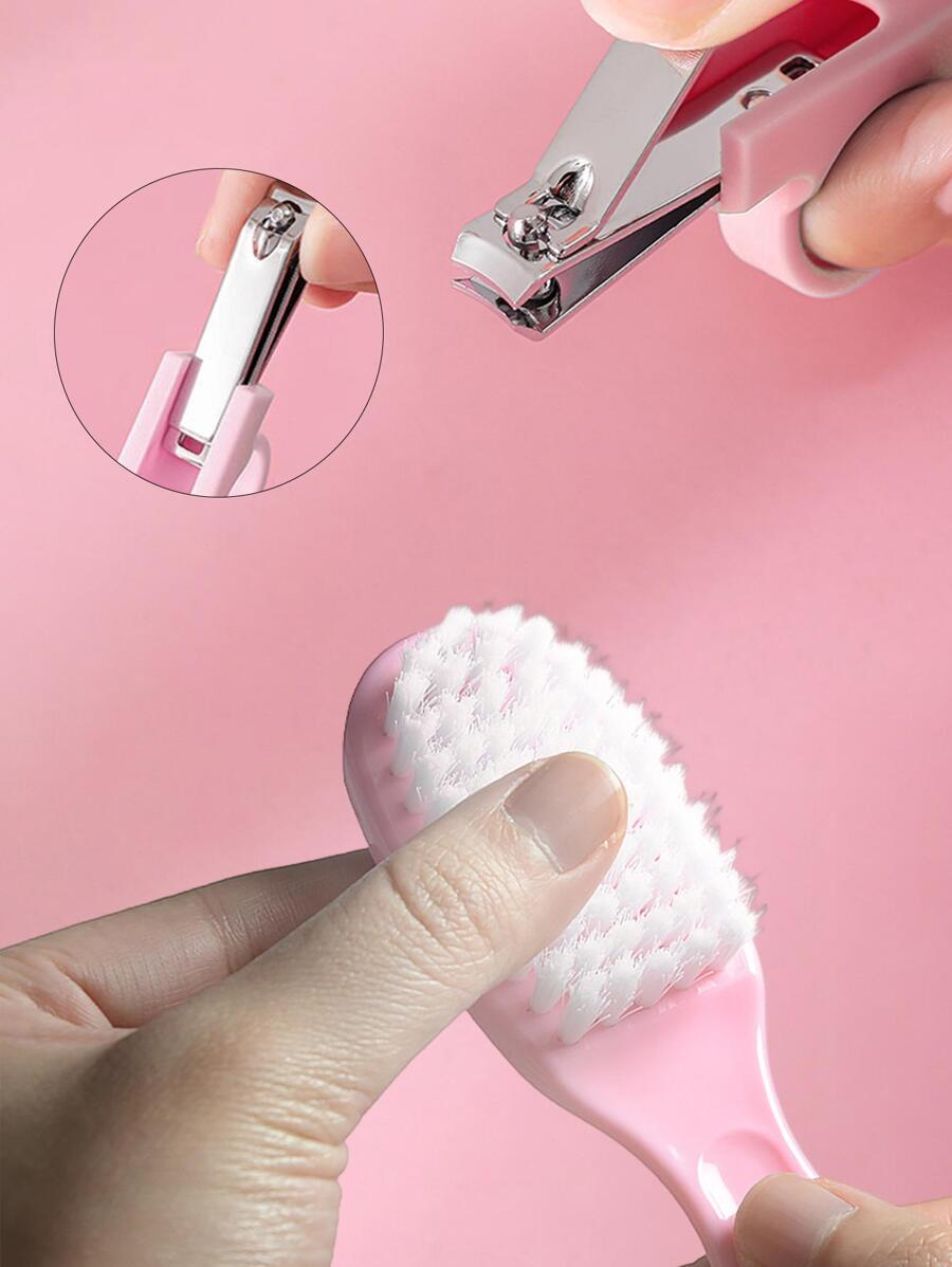 6件套婴儿护理指甲钳套装（带梳子和刷子、清洁套装）礼盒 - 粉色 - 查看 1