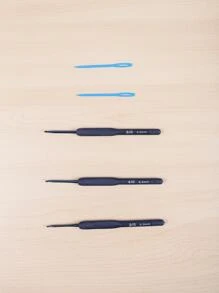 1支2.0-3.0mm藍色手柄針織鉤,用於diy毛線玩偶或包包編織,附贈2入藍色縫紉針 - 藏蓝色 - 查看 6