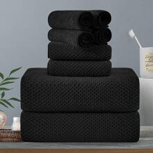 8-Piece Bath Towels Set,2 Oversized Large Bath Towels Sheet,2 Hand Towels and 4 Washcloths - 600 GSM Soft Luxury Towel Set,Highly Absorbent Quick Dry Towel Collection for Bathroom,Hotel and Spa - 黑色 - 查看 1