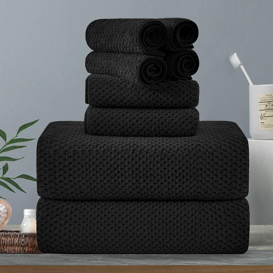 8-Piece Bath Towels Set,2 Oversized Large Bath Towels Sheet,2 Hand Towels and 4 Washcloths - 600 GSM Soft Luxury Towel Set,Highly Absorbent Quick Dry Towel Collection for Bathroom,Hotel and Spa - 黑色 - 查看 1