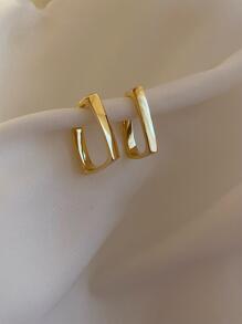 Smooth Square Earrings For Women, Designer Style, Elegant Stud Earrings Jewelry - Gold - View 1