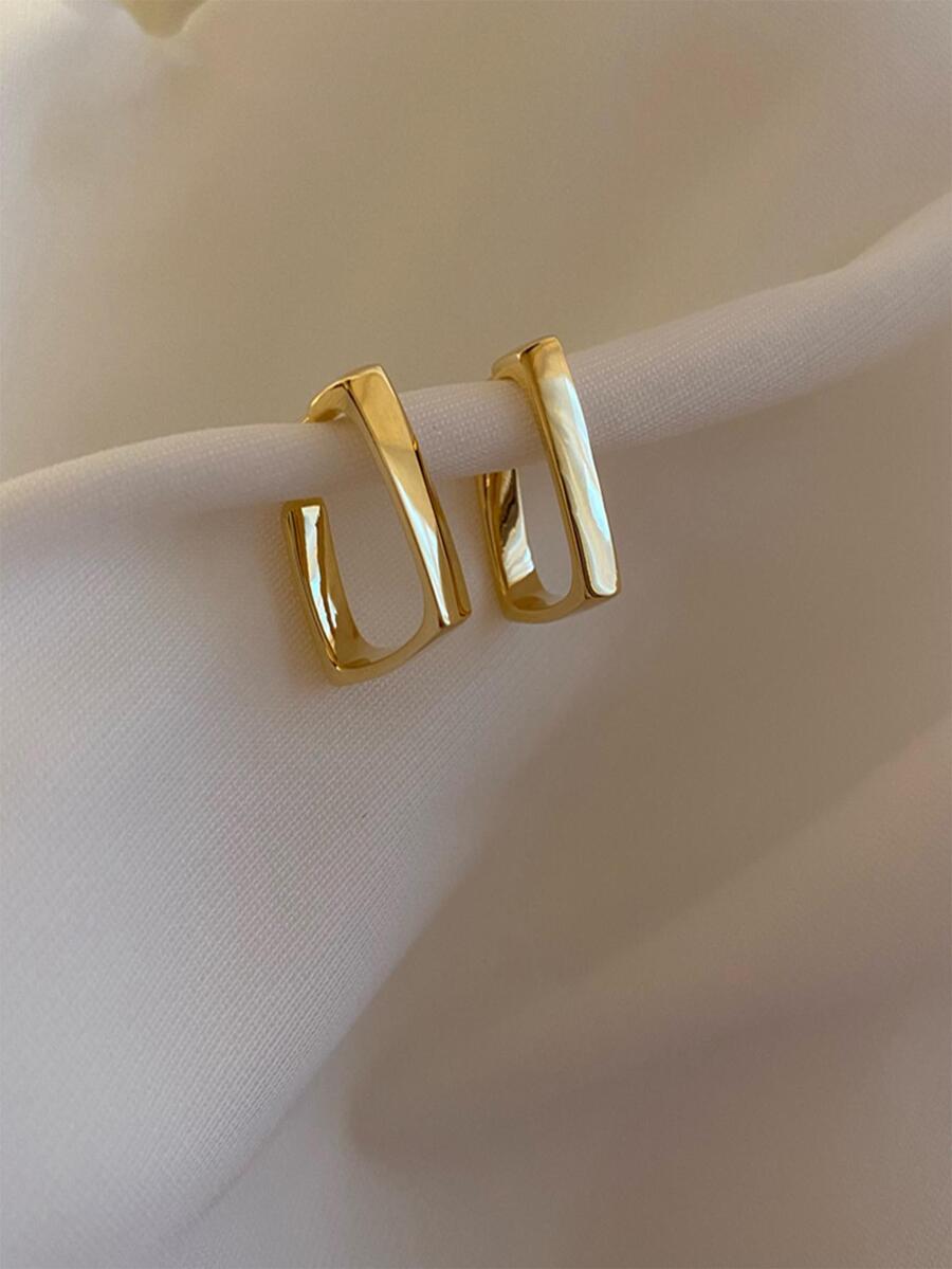 Smooth Square Earrings For Women, Designer Style, Elegant Stud Earrings Jewelry - Gold - View 1