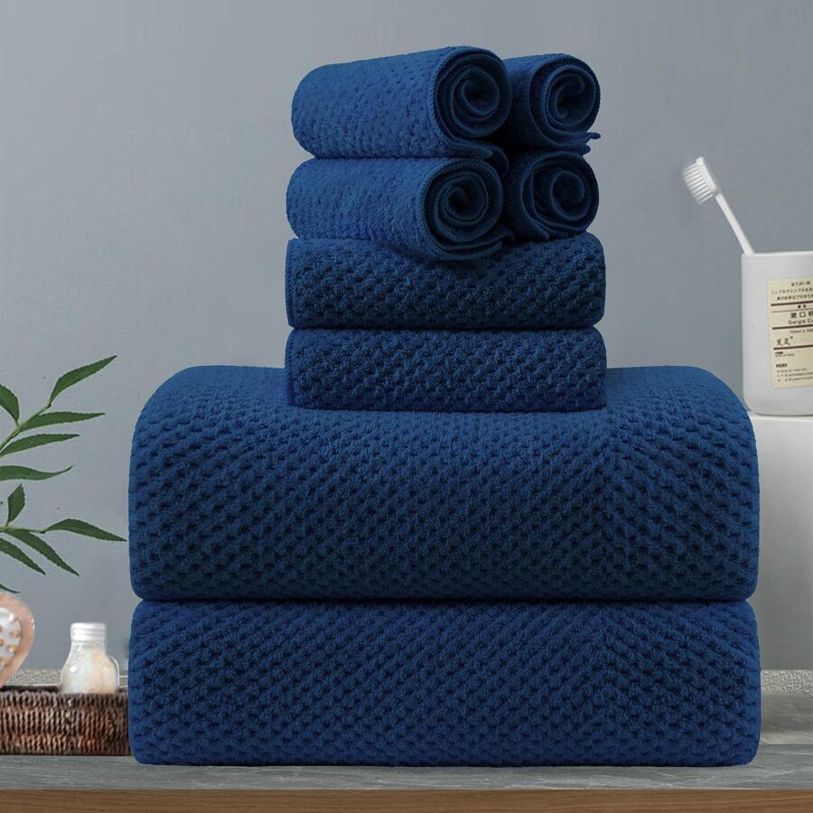 8-Piece Bath Towels Set,2 Oversized Large Bath Towels Sheet,2 Hand Towels and 4 Washcloths - 600 GSM Soft Luxury Towel Set,Highly Absorbent Quick Dry Towel Collection for Bathroom,Hotel and Spa - 藏蓝色 - 查看 1