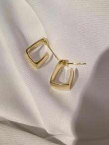 Smooth Square Earrings For Women, Designer Style, Elegant Stud Earrings Jewelry - Gold - View 3