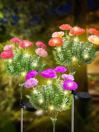 1 件太阳能雪莲花灯户外仿真花灯 7 插 LED 人造花落地插灯