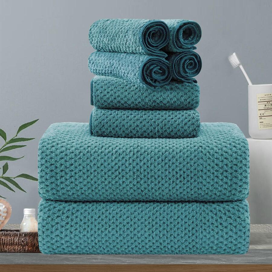 8-Piece Bath Towels Set,2 Oversized Large Bath Towels Sheet,2 Hand Towels and 4 Washcloths - 600 GSM Soft Luxury Towel Set,Highly Absorbent Quick Dry Towel Collection for Bathroom,Hotel and Spa - 青碧色 - 查看 1