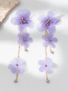 1 Par De Aretes Largos De Tela Con Flores Adecuado Para Uso Diario - Morado - Ver 2