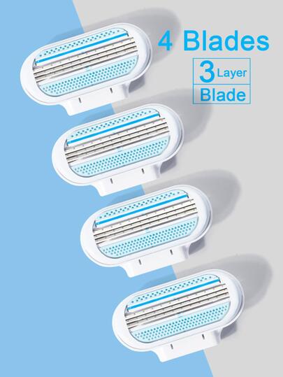4片刀片/女士比基尼脱毛剃毛3层不锈钢刀片可更换手动剃须刀片