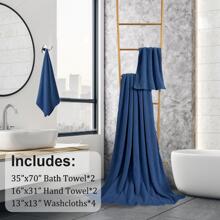 8-Piece Bath Towels Set,2 Oversized Large Bath Towels Sheet,2 Hand Towels and 4 Washcloths - 600 GSM Soft Luxury Towel Set,Highly Absorbent Quick Dry Towel Collection for Bathroom,Hotel and Spa - 藏蓝色 - 查看 5