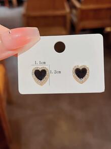 1對優雅心形鑲嵌耳釘 - 彩色 - 查看 3