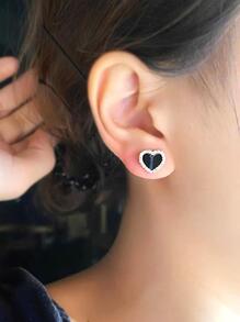 1對優雅心形鑲嵌耳釘 - 彩色 - 查看 2