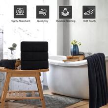8-Piece Bath Towels Set,2 Oversized Large Bath Towels Sheet,2 Hand Towels and 4 Washcloths - 600 GSM Soft Luxury Towel Set,Highly Absorbent Quick Dry Towel Collection for Bathroom,Hotel and Spa - 黑色 - 查看 6