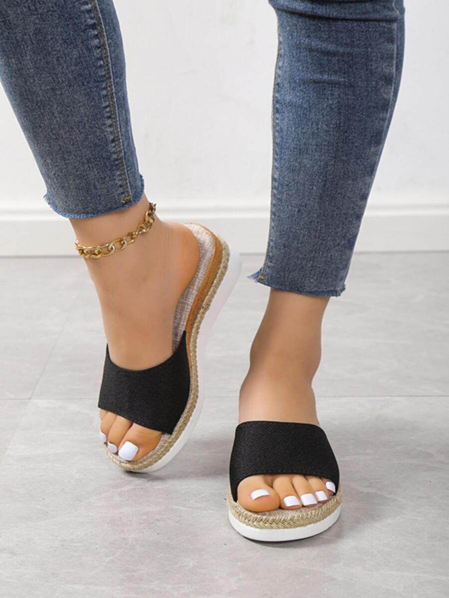 Comfortable Platform Wedge Sandals With Ankle Strap - Black - View 1