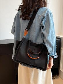 Large Capacity Tote Bag With Adjustable Shoulder Strap - Black - View 7